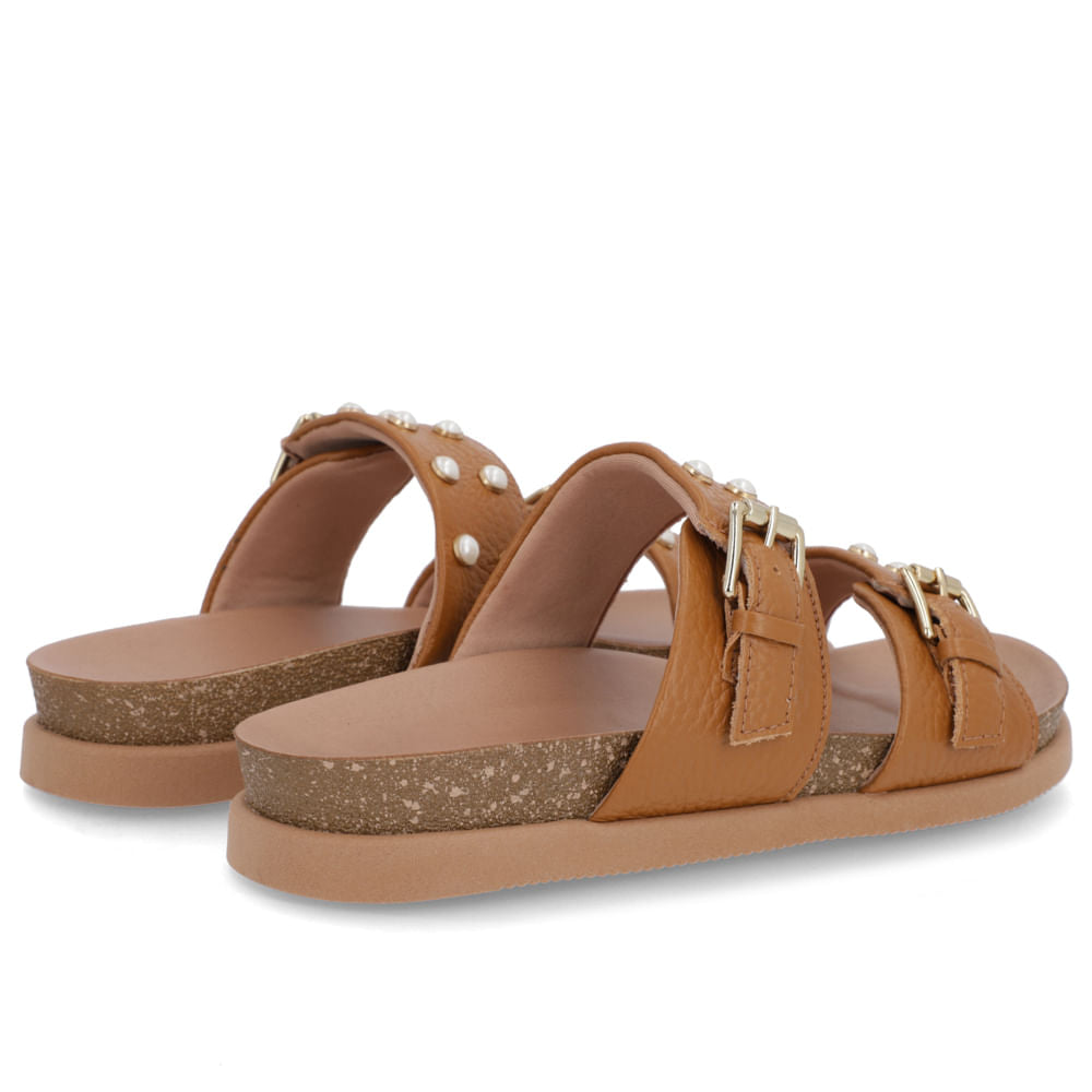 Slide Birken Marrom Couro Relax Com Fivela e Enfeite Elegante