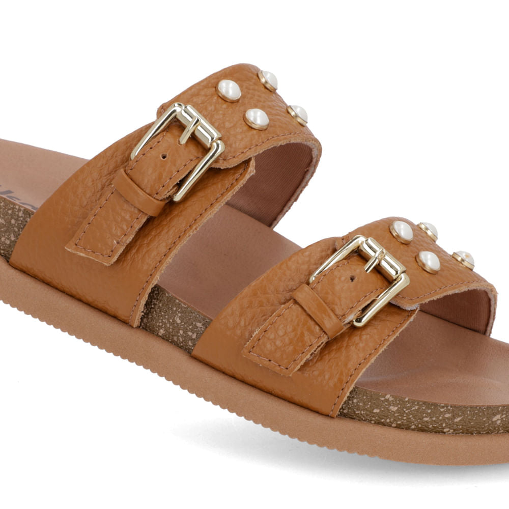 Slide Birken Marrom Couro Relax Com Fivela e Enfeite Elegante