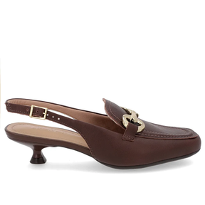 Slingback Marrom Feminino Couro Bridão Tira Calcanhar Elegante
