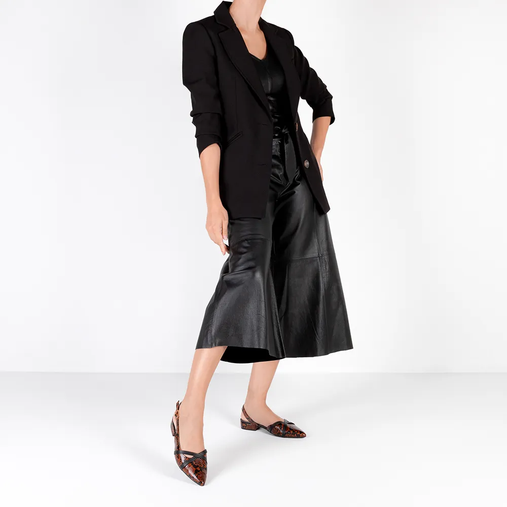 Slingback Semi Aberto Estampa Animal Couro Verdadeiro Feminino
